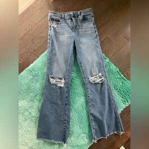 American Eagle Outfitters Light Blue Distressed Flare Jeans NEXT LEVEL STRETCH